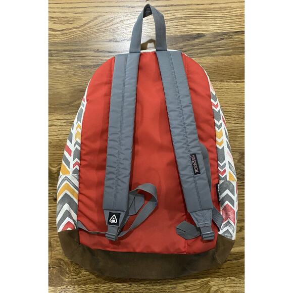 Jansport Backpack W/ Suede Leather Bottom Laptop Pocket Coral Dusk Chevron - Picture 4 of 10